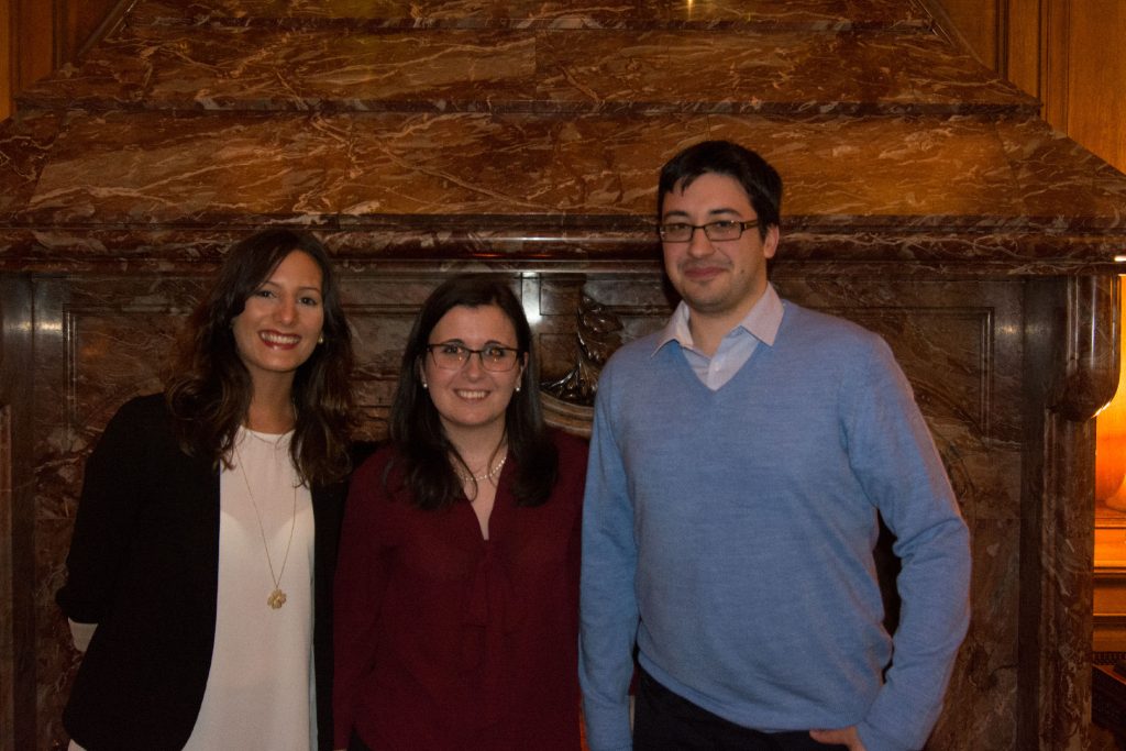 Group of three people at Christmas party 2014