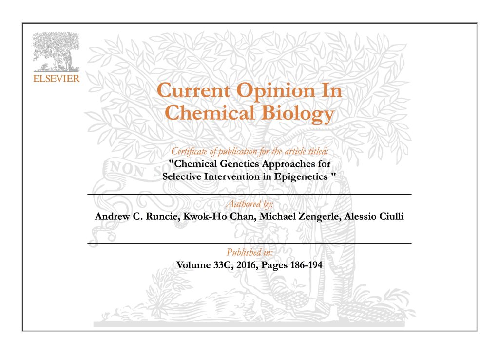 Publication certificate for advanced chemical genetics for epigenetics