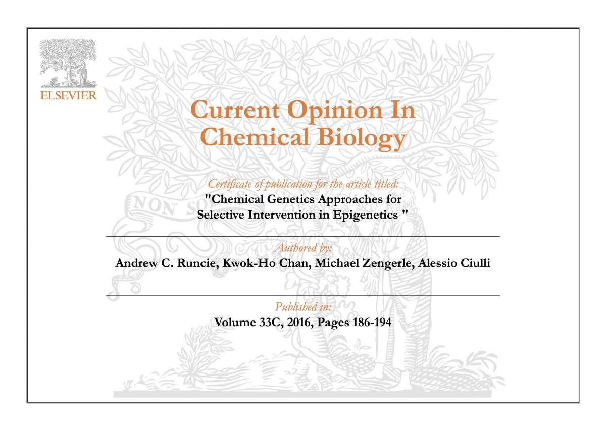 Publication certificate for advanced chemical genetics for epigenetics