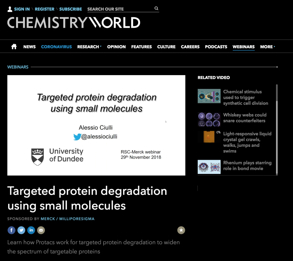 Screenshot of Chemistry World webinar web page