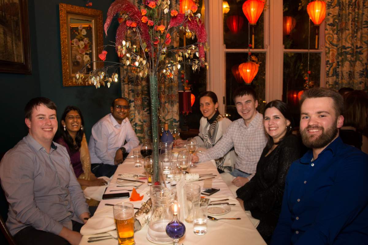 Christmas party 2018 with group of staff at a table