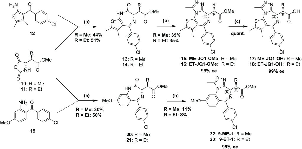Scheme 2 Formation of thienodiazepines 15–18 and benzodiazepine derivatives 22 and 23