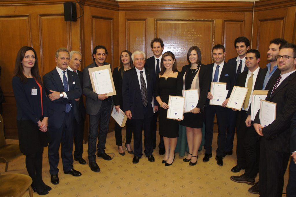 Awardees group photo, together with ceremony speakers John Elkann, Chairman, Fiat Chrysler Automobiles NV and Gaetano Micciche', General Manager at Intesa Sanpaolo Bank