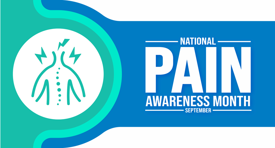 Banner with a body representing pain and the text "National Pain Awareness Month - September"