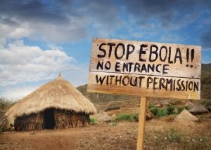 A sign warning about Ebola outbreak in Africa