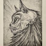 'Memento Mori' cat skull etching