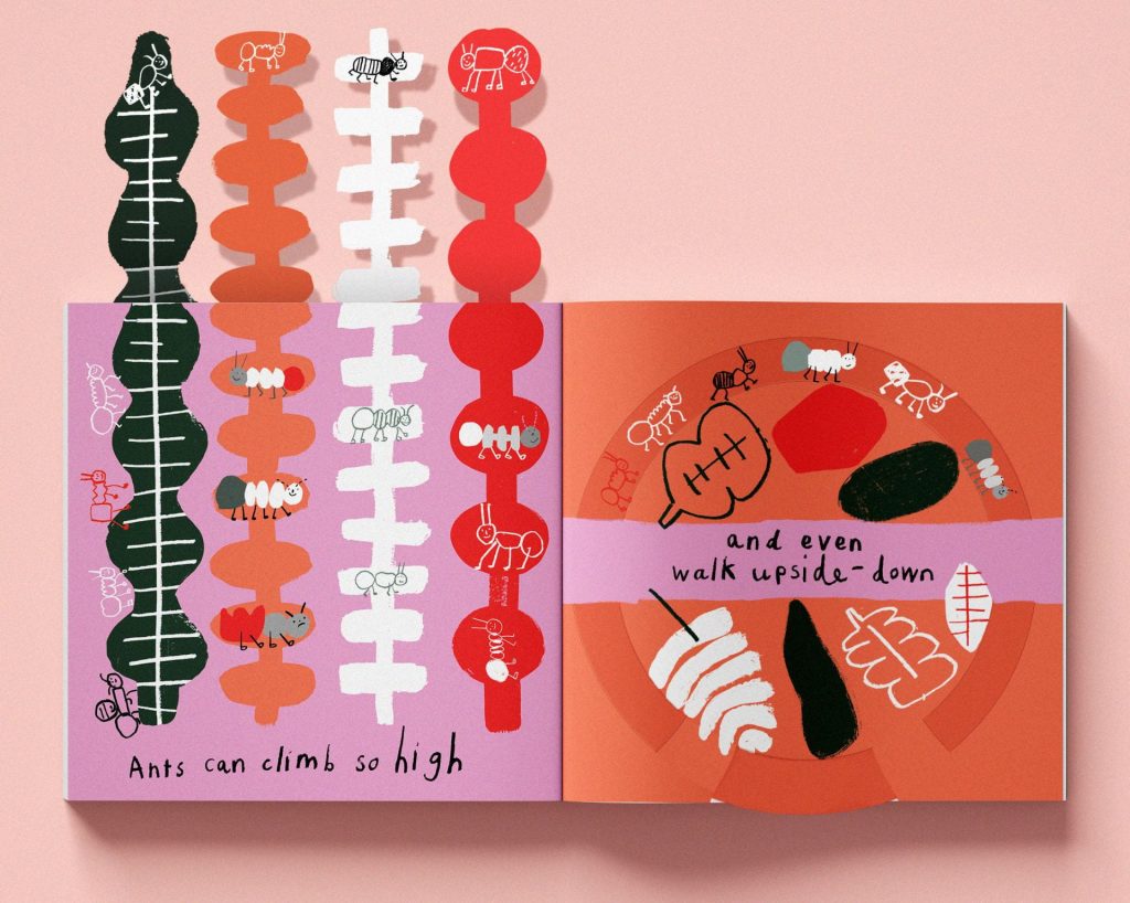 brightly coloured picture book about ants with fold our flaps