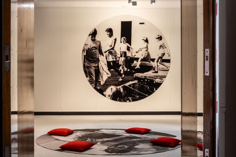 Upstairs Gallery Area with Cushions and a Mural