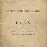 Cover of pamphlet, the Growth and Preparation of Flax by Peter Carmichael, with annotations