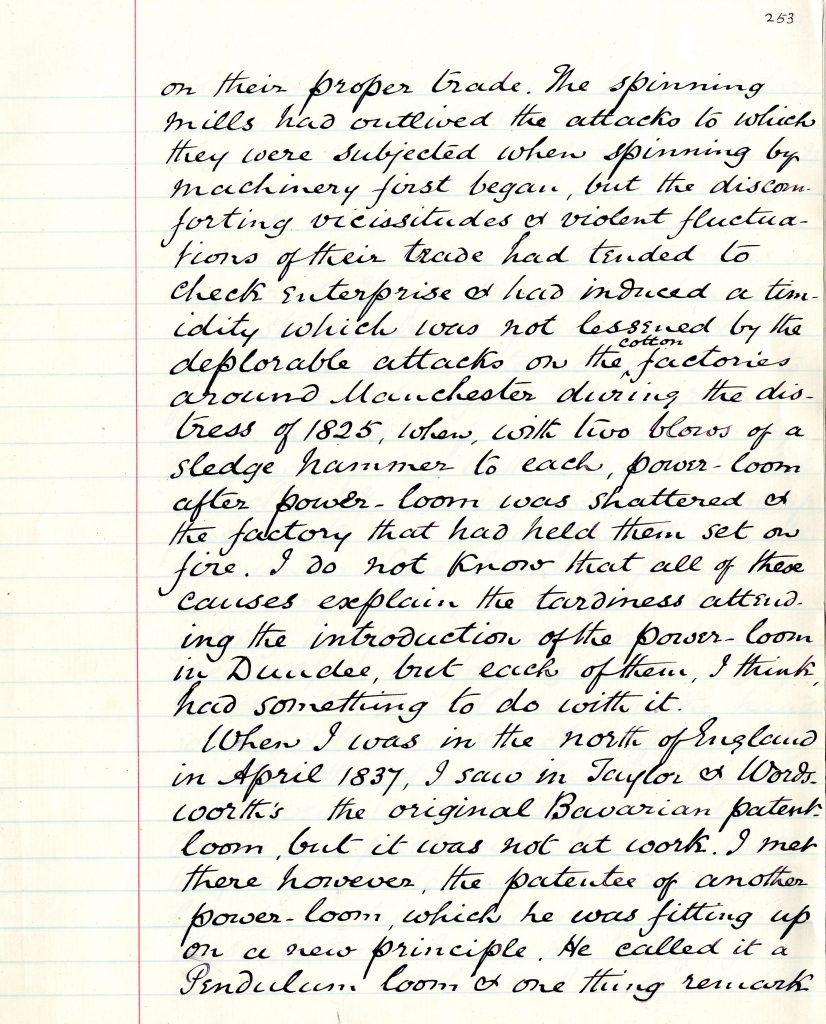 Page of handwritten description of machine wrecking, extracted from 'Reminiscences of Peter Carmichael'