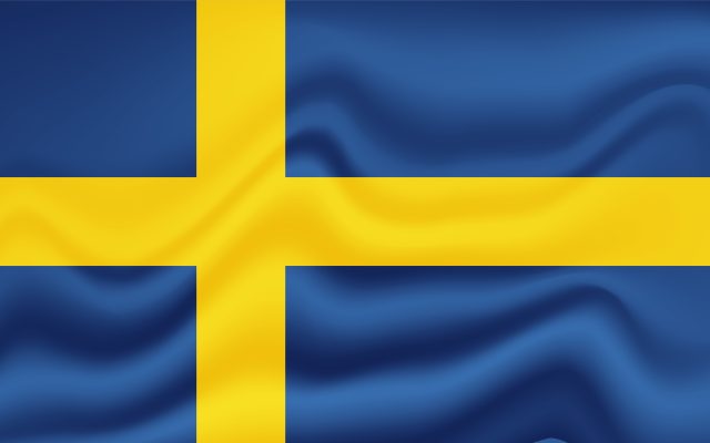 Sweden flag with waving grunge texture. Vector background.