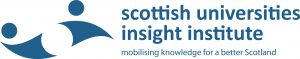 In Blue writing on white background it says Scottish Universities Insight Institute, their logo is to the left also in blue