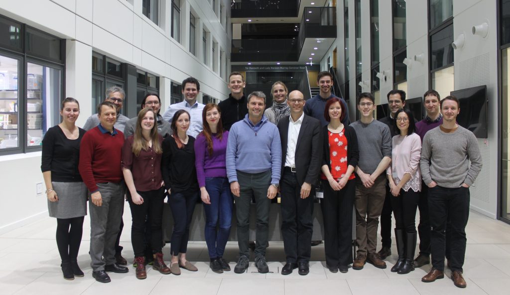Group photo in foyer of School of Life Sciences to announce successful anti-cancer alliance extended