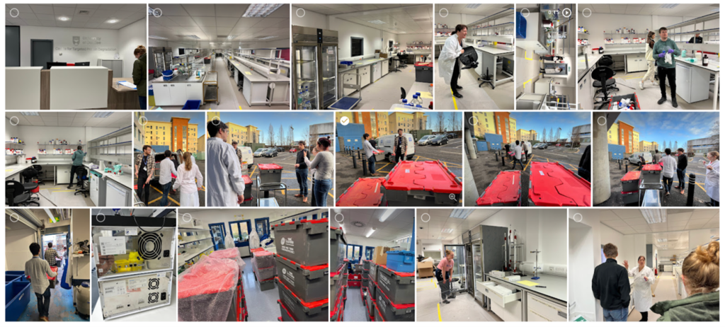 Collage of images of equipment being installed in new CeTPD building