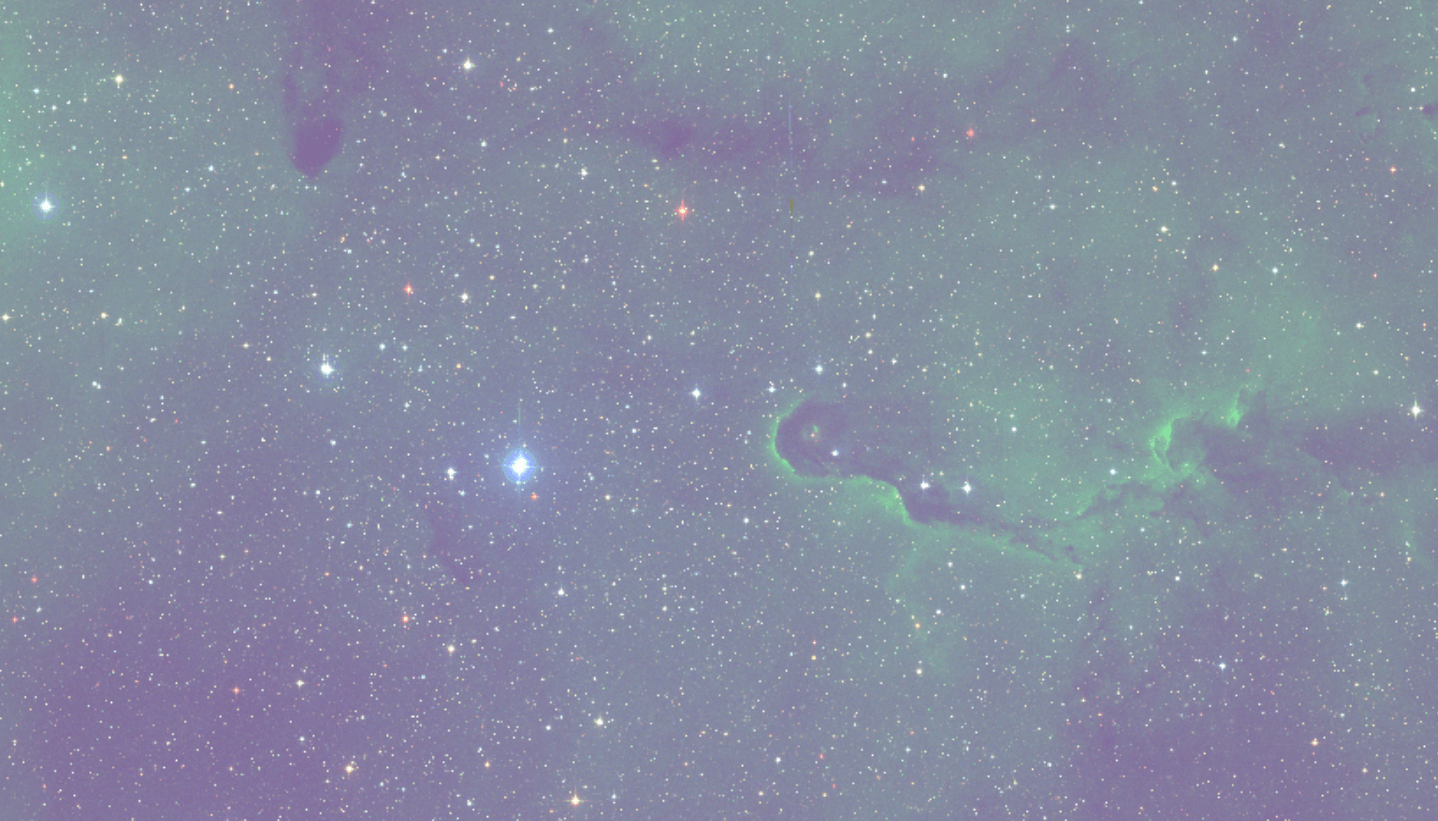 A zoom around the Tr37 cluster as seen by North-PHASE, 3 colour image including gSDSS (blue), J0660/Halpha (green) and zSDSS (red).